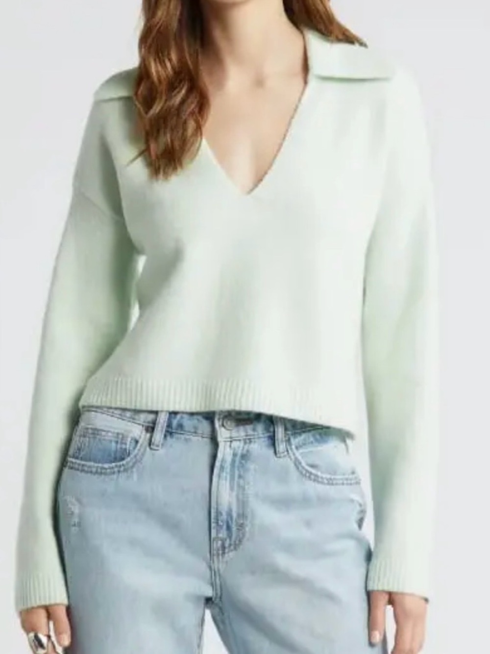 Open Edit mint green v-neck collard sweater size medium